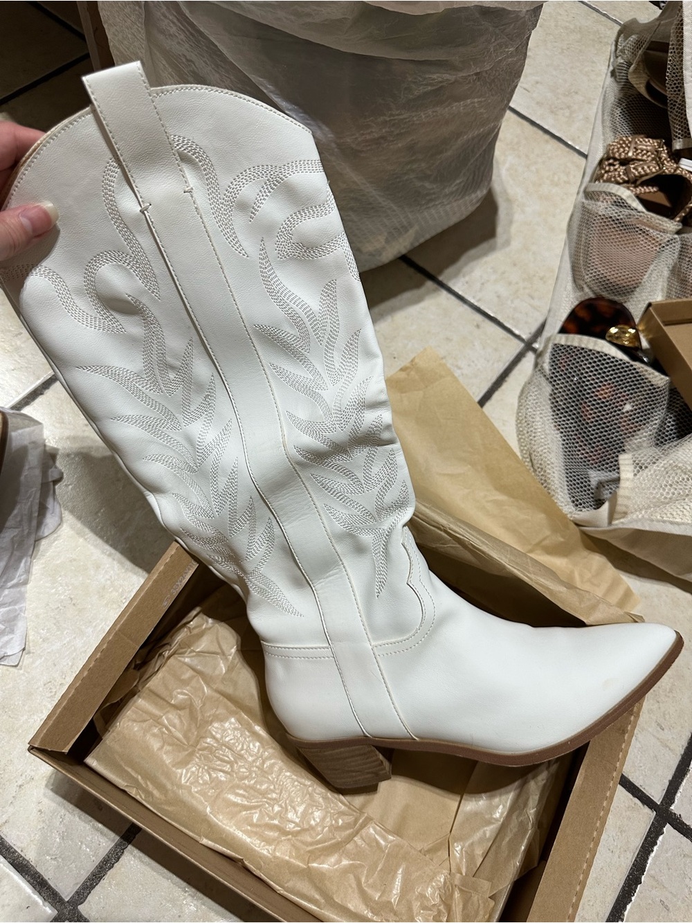 Mi.iM White Knee-High Western Boot with Pointed Toe
